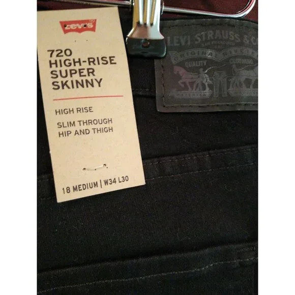 Levi's 720 Women's 18 MED High-Rise Super Skinny Jeans Black NWT - Picture 8 of 8